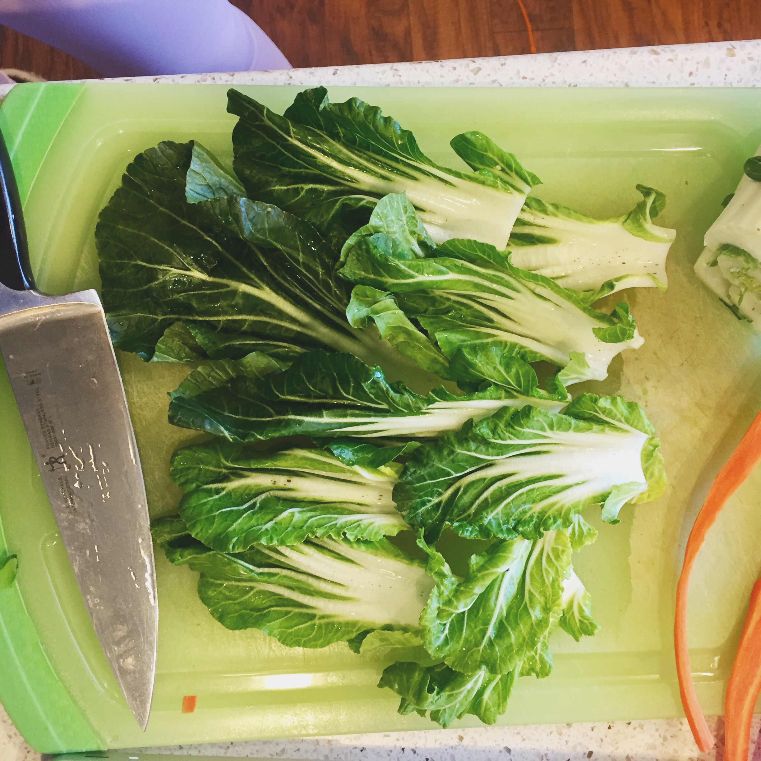 Beautiful bok choy before slicing into 1-inch pieces. 